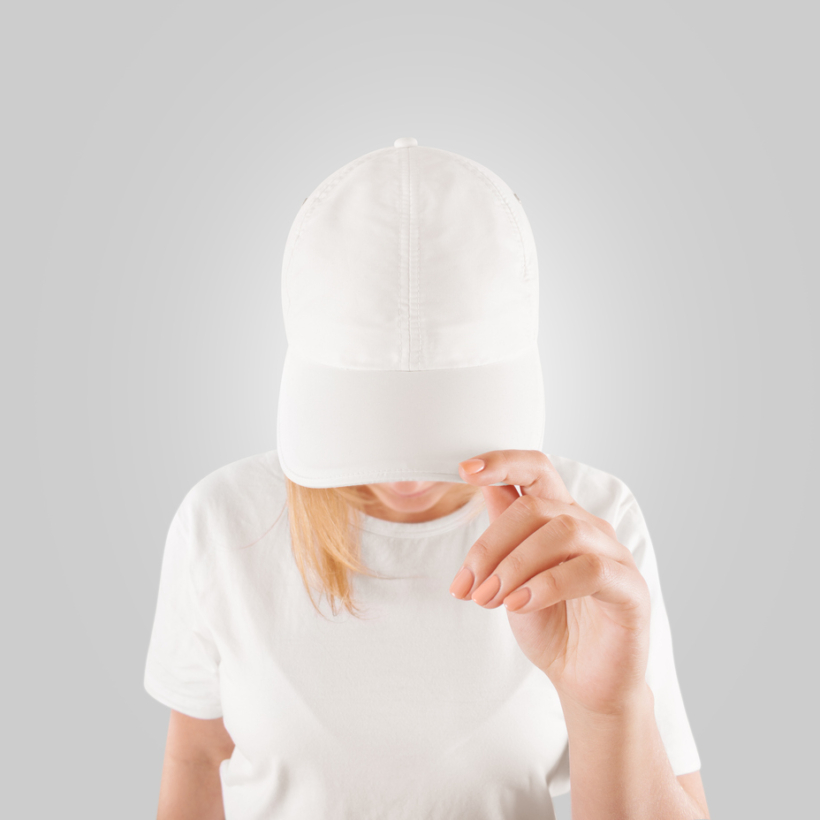 white Cap2Pay wear on women head
